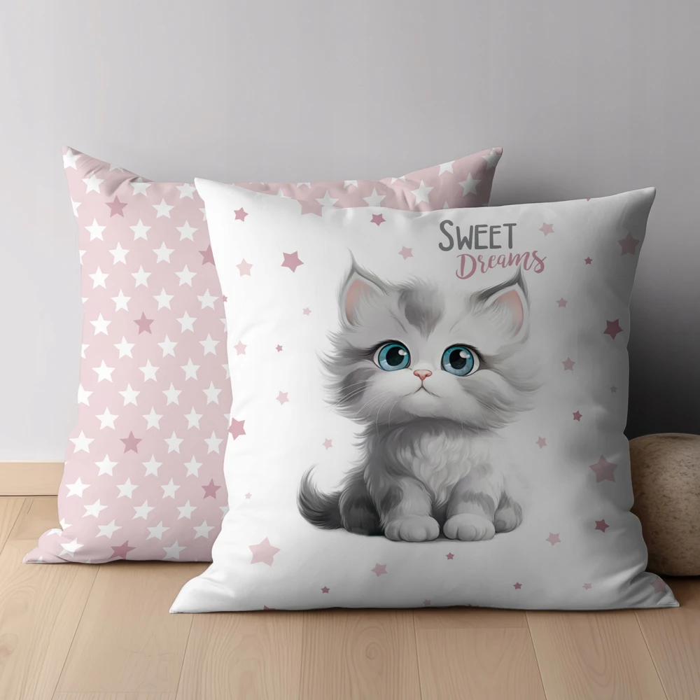 Detexpol Dvipusis medvilninis pagalvės užvalkalas 40x40 Cat Kitty
