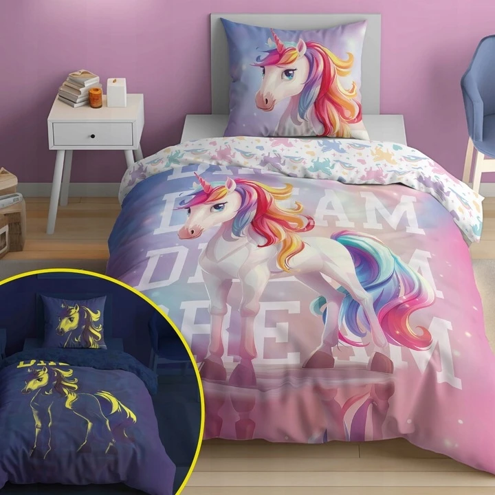 Detexpol GLOWING UNICORN PATALĖS UNICORN 140x200cm FLUO DREAM ROŽINĖ