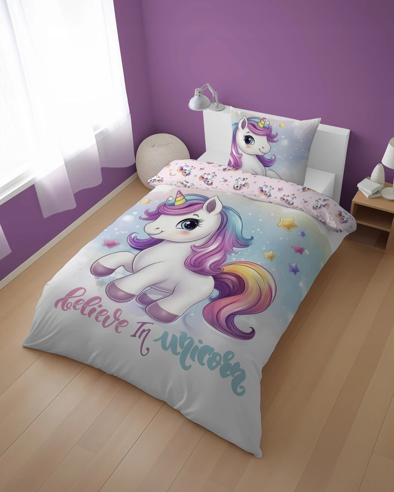 Detexpol Jaunimo patalynės komplektas 140x200 Vienaragis spalvingas vienaragis