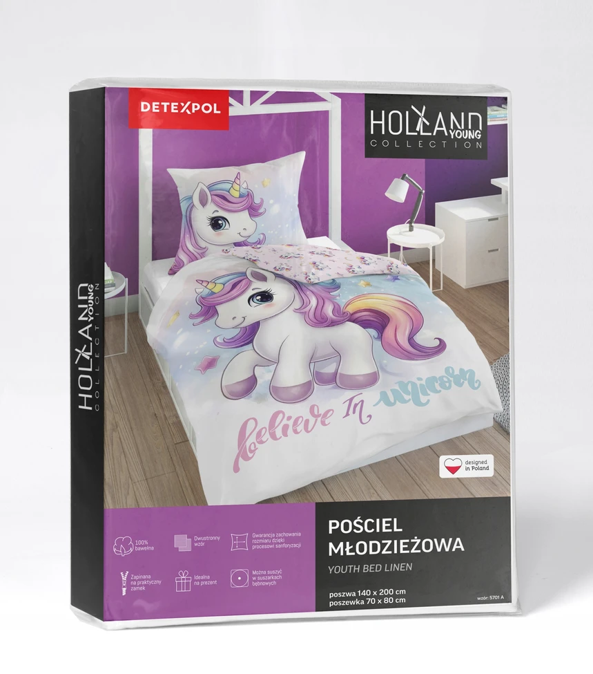 Detexpol Jaunimo patalynės komplektas 140x200 Vienaragis spalvingas vienaragis