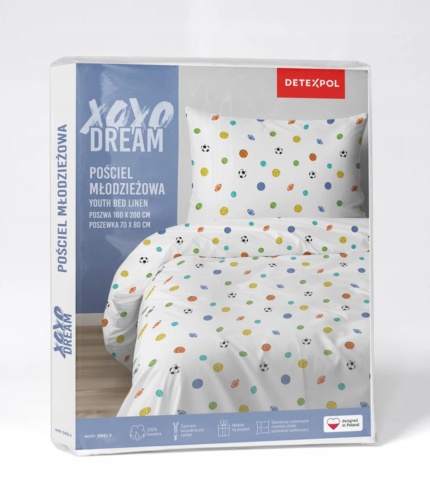Detexpol Komplet Pościeli 100% bawełnianej 160x200 Piłki Dla Małego Sportowca