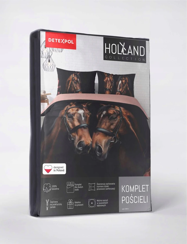 Detexpol Medvilninė patalynė 160x200 juodos rudos rožinės arkliukų gėlės 5295 A Hollan