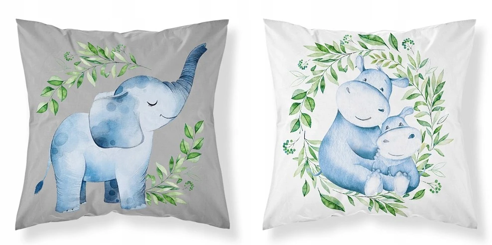 Detexpol Medvilninis pagalvės užvalkalas 40x40 Elephant hippos baltas pilkas dvipusis