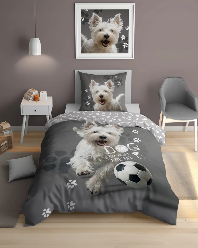Patalynės komplektas Detexpol Patalynė dvipusė słodki piesek West Terier dog pies fluo 160X200 świecąc