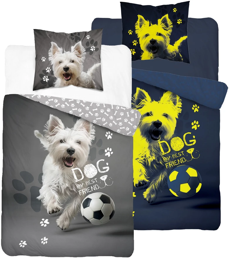 Patalynės komplektas Detexpol Patalynė dvipusė słodki piesek West Terier dog pies fluo 160X200 świecąc