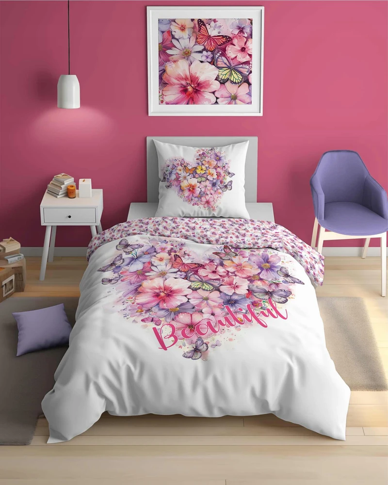 Detexpol Patalynė Švyti tamsoje 140 x 200 širdelė rožinėmis gėlėmis
