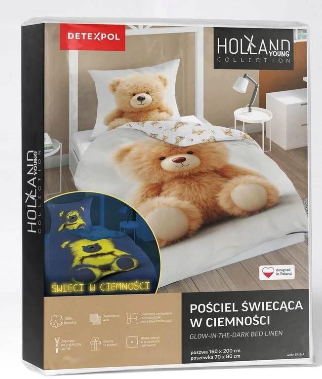 Patalynės komplektas Detexpol Patalynė Švyti tamsoje 140x200 Meškiukas Labanakt