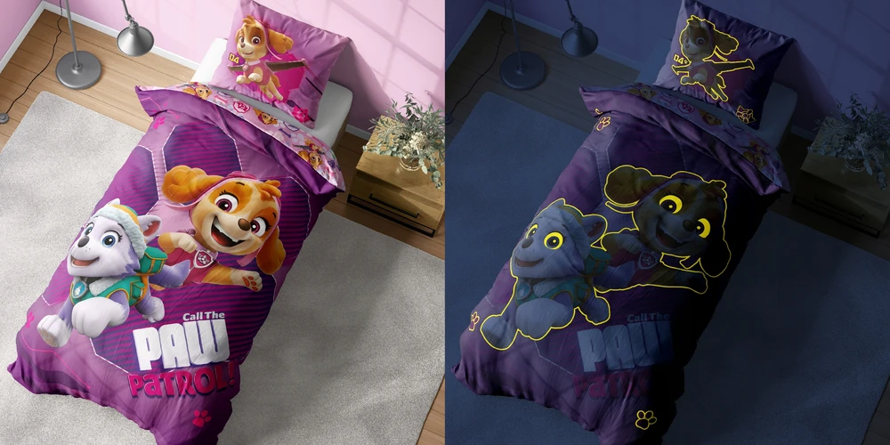 Detexpol Patalynė Švyti tamsoje 140x200 PAW PATROL šuniukai Rožinė