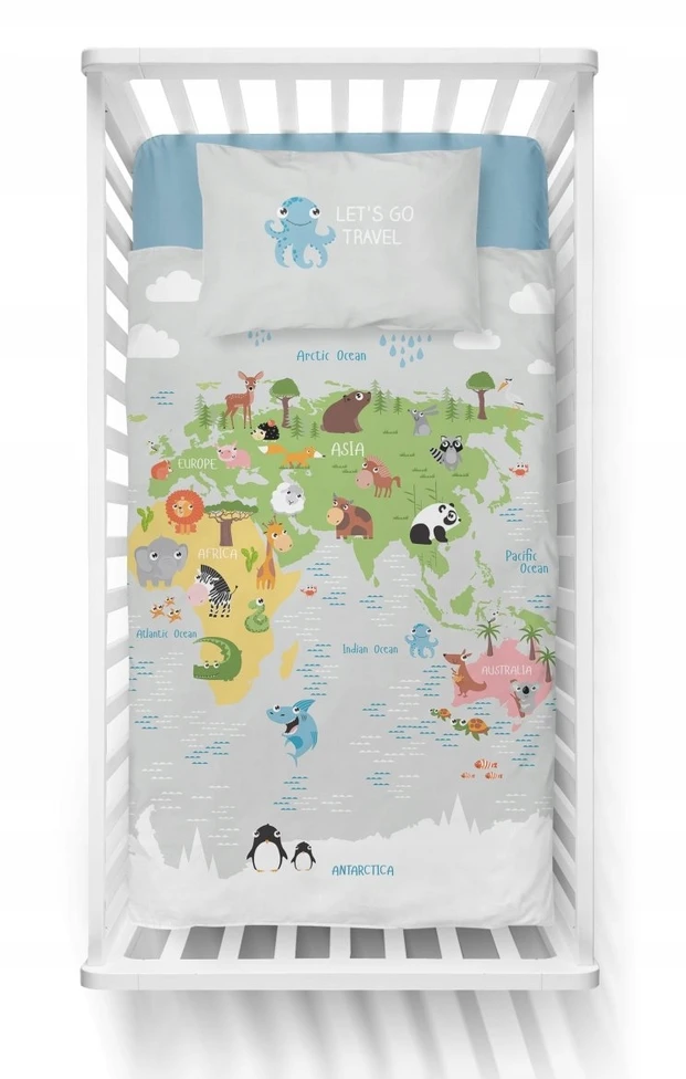Detexpol Patalynė WORLD MAP ANIMALS patalynės komplektas MAYA MOO 100x135 cm pilka (