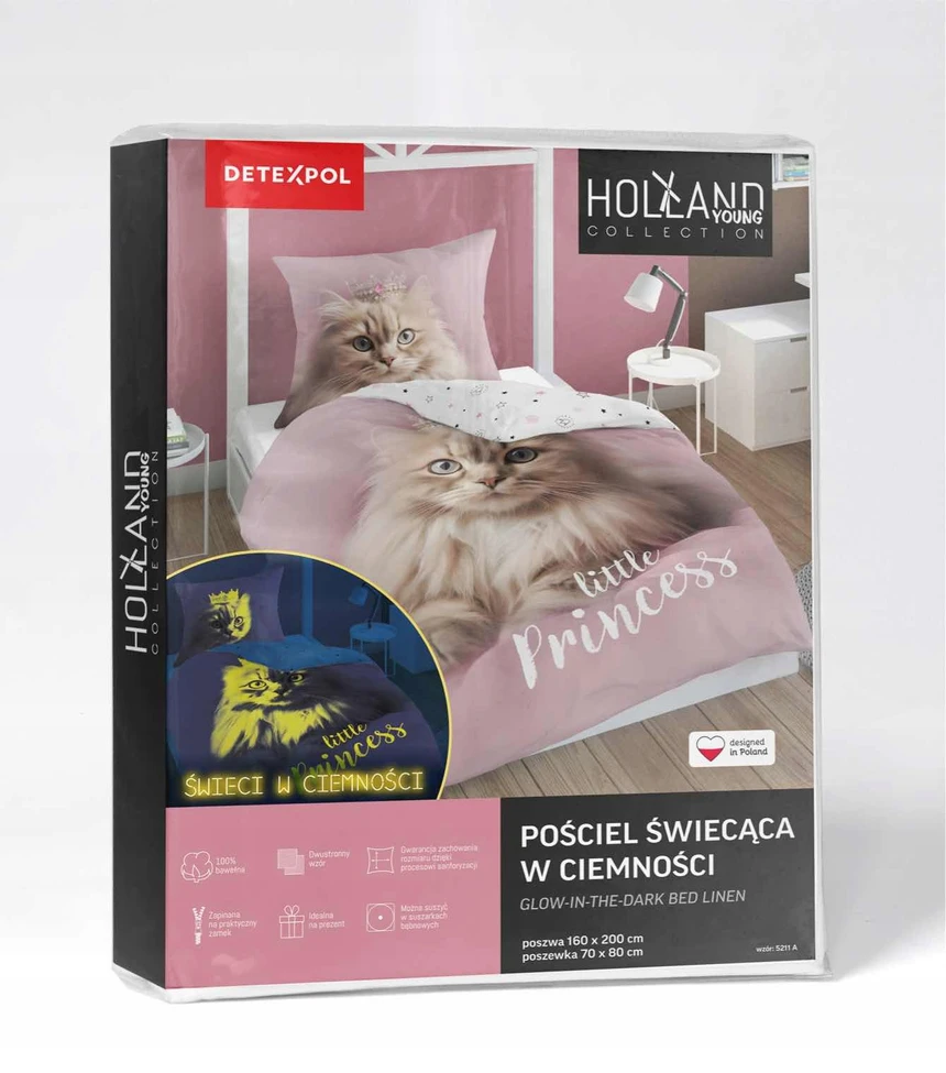 Patalynės komplektas Detexpol PATALYS 160x200 GLOW IN THE DARK Kitten 100% MEDVILNĖ