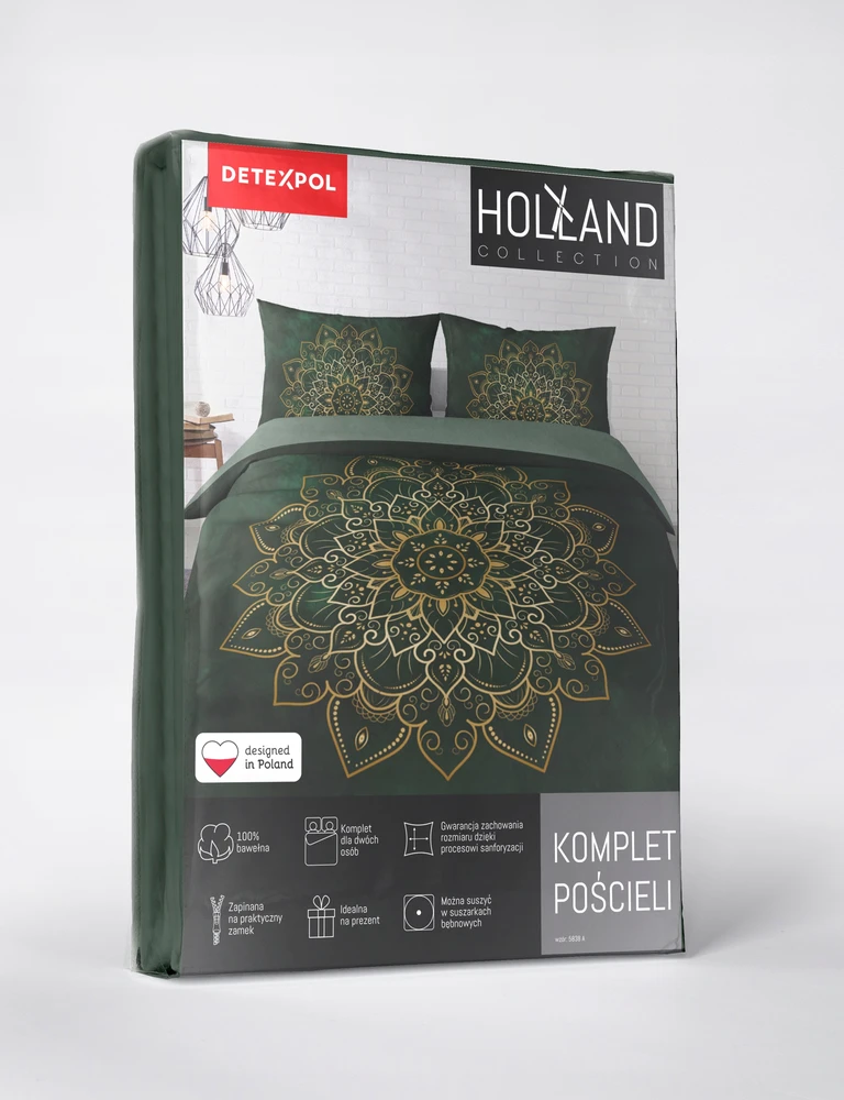Detexpol pościel bawełniana HOLLAND 160x200 žalia auksinė MANDALA 5838A