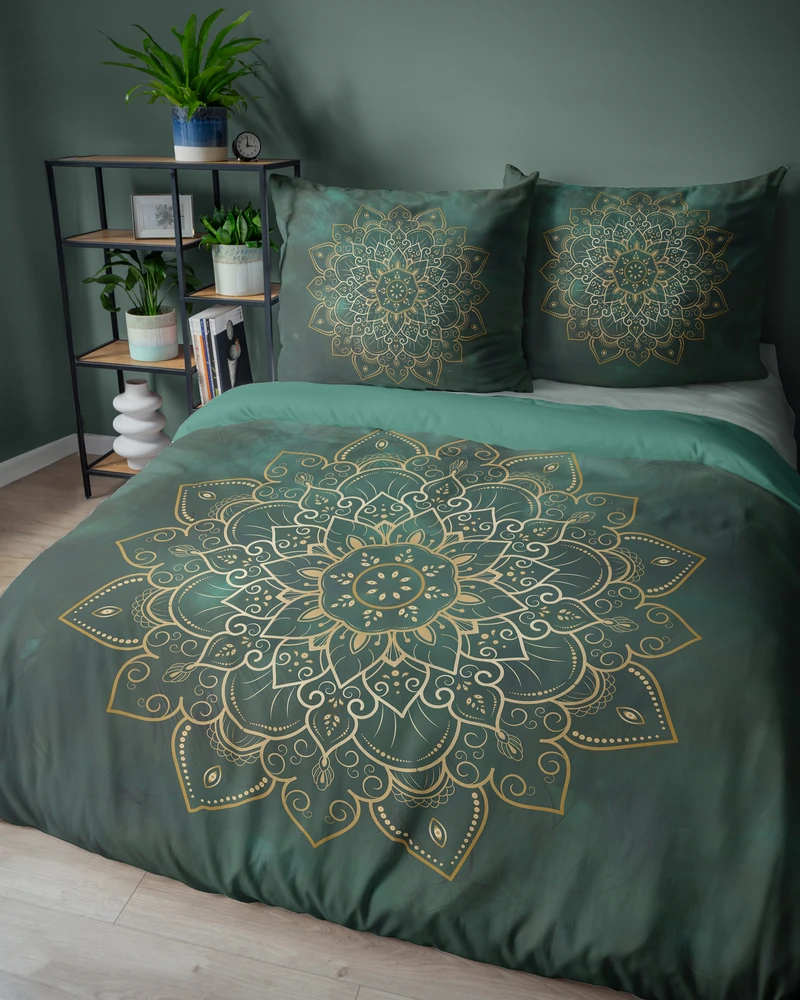 Detexpol pościel bawełniana HOLLAND 160x200 žalia auksinė MANDALA 5838A