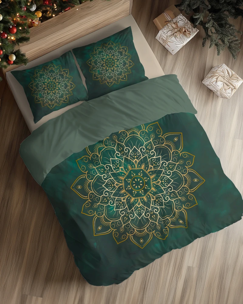 Detexpol pościel bawełniana HOLLAND 160x200 žalia auksinė MANDALA 5838A