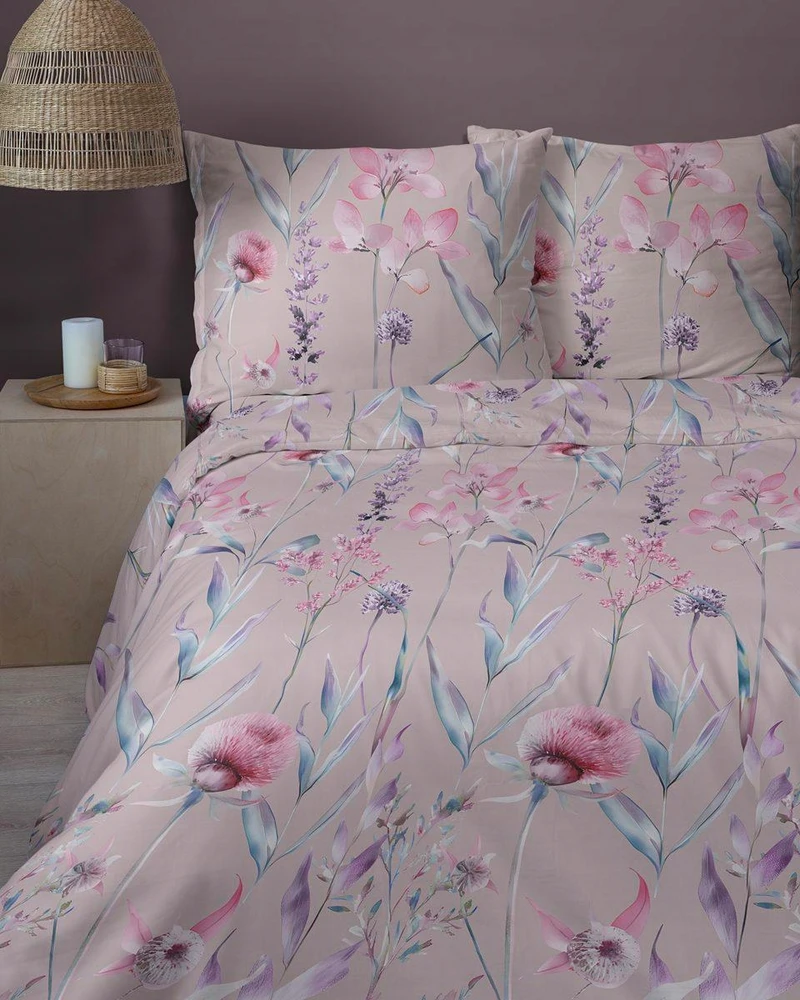 Detexpol Satininė patalynė 220x200 pudra su pastelinėmis gėlėmis - 5811 B