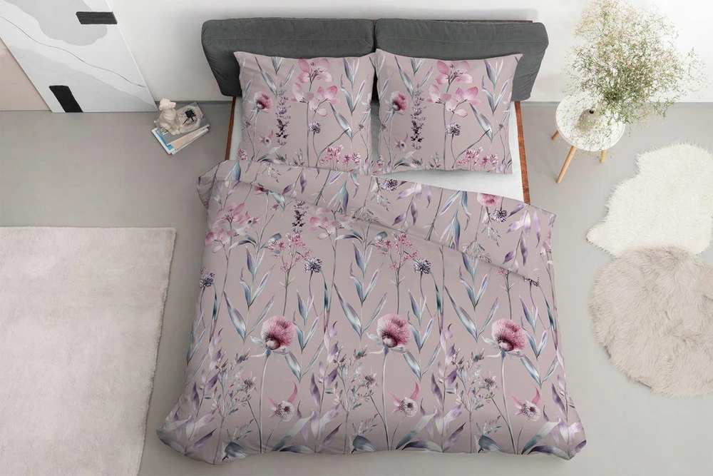 Detexpol Satininė patalynė 220x200 pudra su pastelinėmis gėlėmis - 5811 B