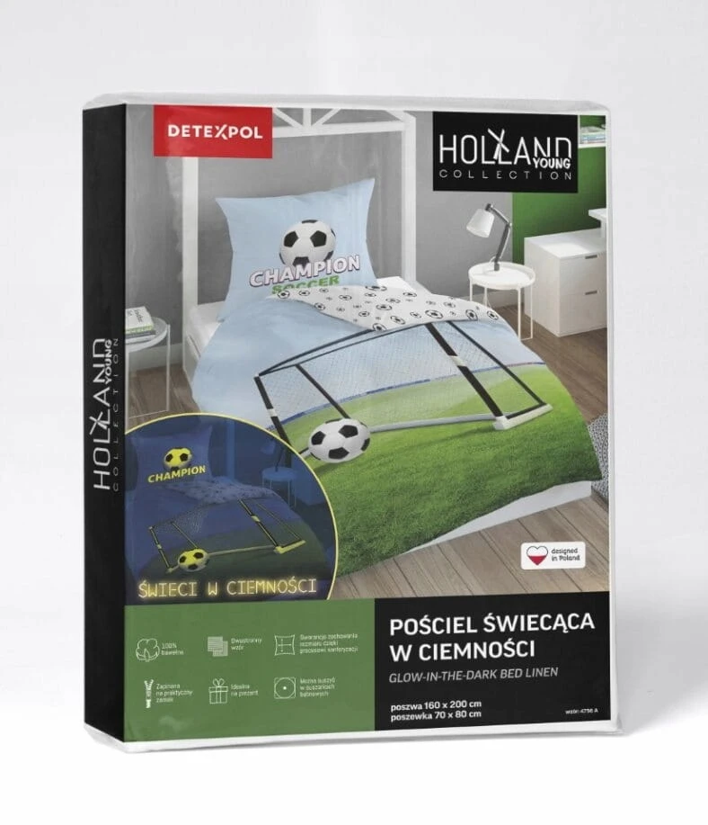 Detexpol Tamsoje šviečianti patalynė 140x200 futbolo aikštės tikslas