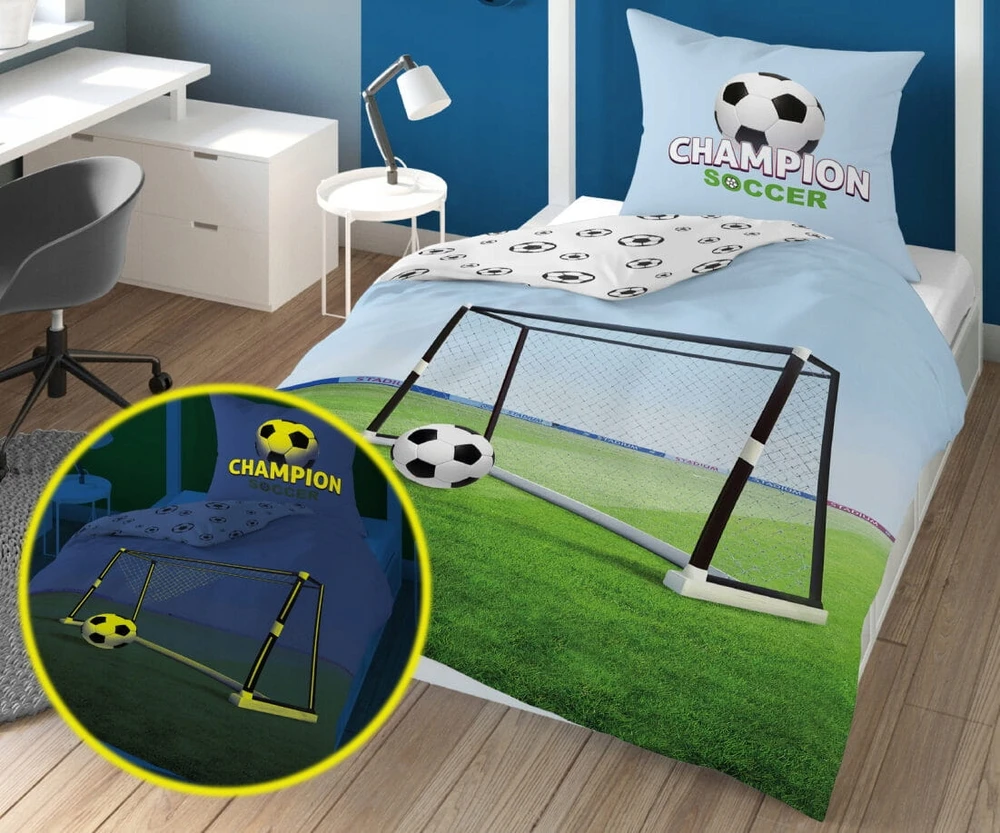 Detexpol Tamsoje šviečianti patalynė 140x200 futbolo aikštės tikslas