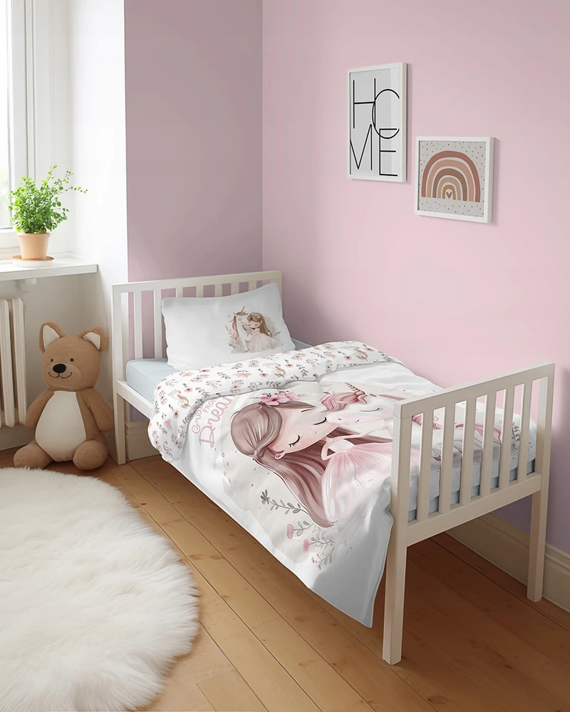 Detexpol Vaikiškas patalynės komplektas 90x120 Princess Unicorn gėlės, medvilnė