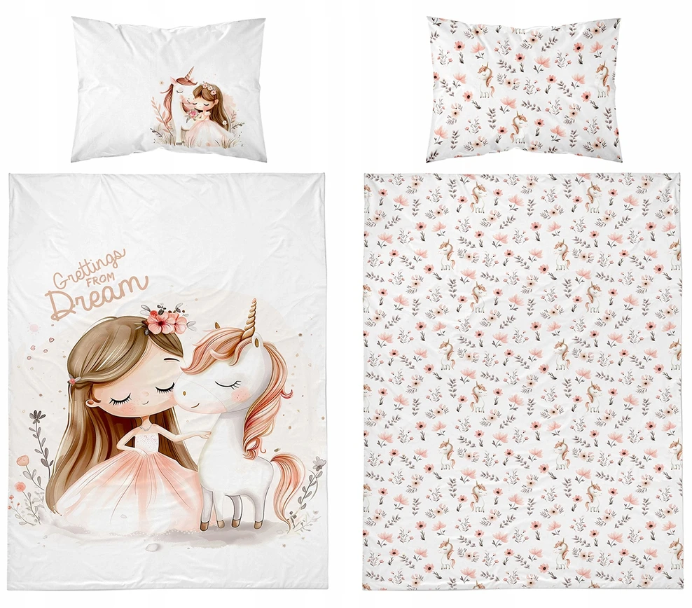 Detexpol Vaikiškas patalynės komplektas 90x120 Princess Unicorn gėlės, medvilnė