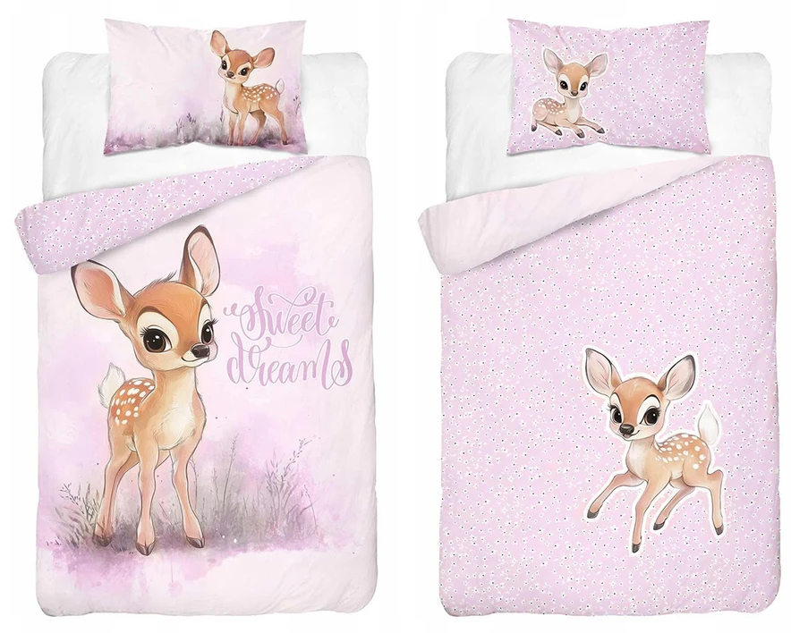 Detexpol Vaikiškas patalynės komplektas 90x120 cm rožinė Animals Deer pievos medvilnė