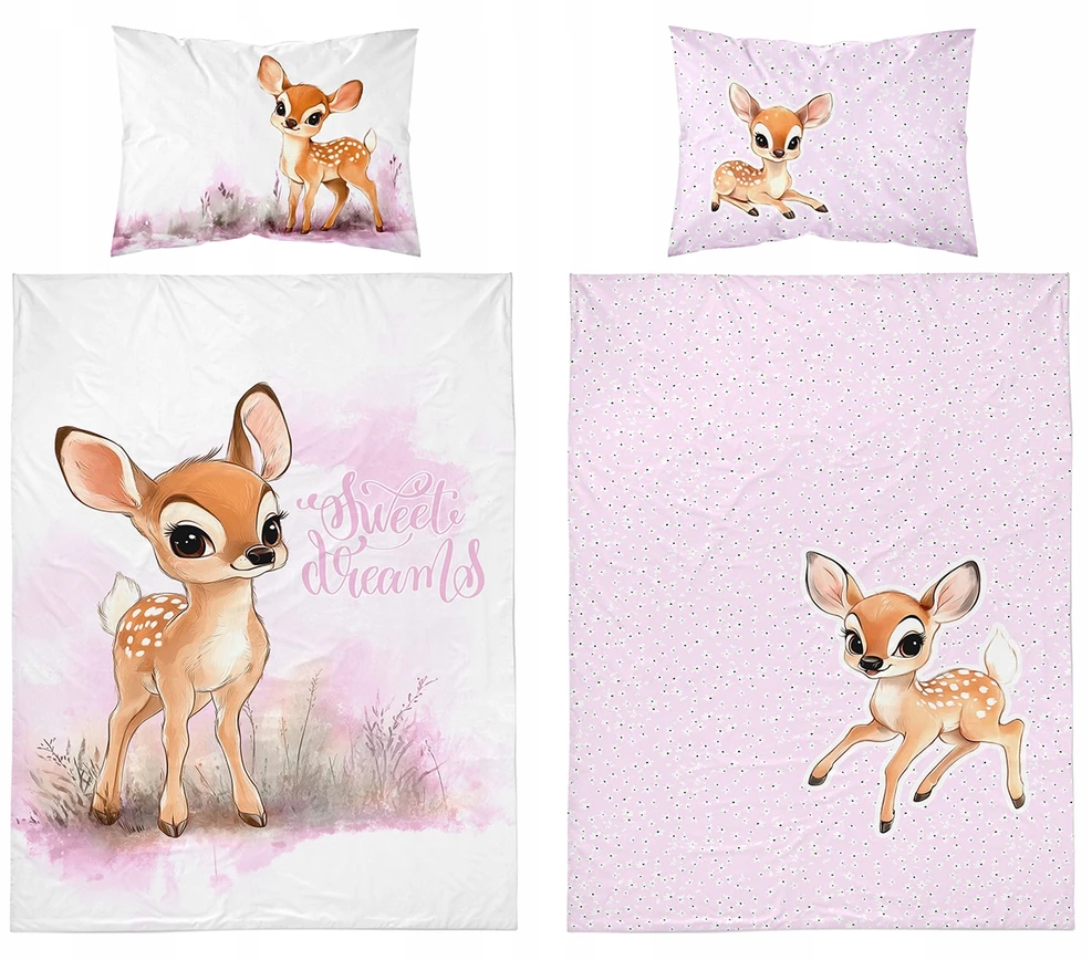Detexpol Vaikiškas patalynės komplektas 90x120 cm rožinė Animals Deer pievos medvilnė