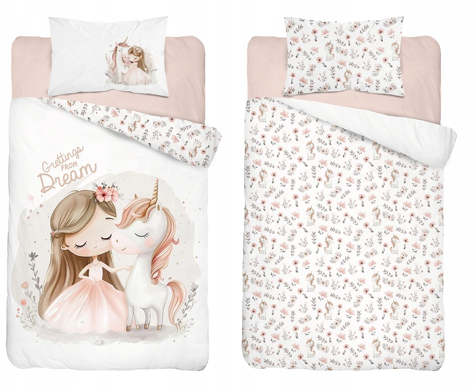 Detexpol Vaikiškas patalynės komplektas 90x120 Princess Unicorn gėlės, medvilnė