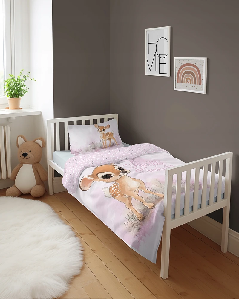 Detexpol Vaikiškas patalynės komplektas 90x120 cm rožinė Animals Deer pievos medvilnė