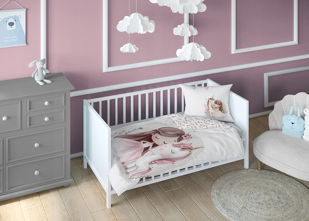 Detexpol Vaikiškas patalynės komplektas 90x120 Princess Unicorn gėlės, medvilnė