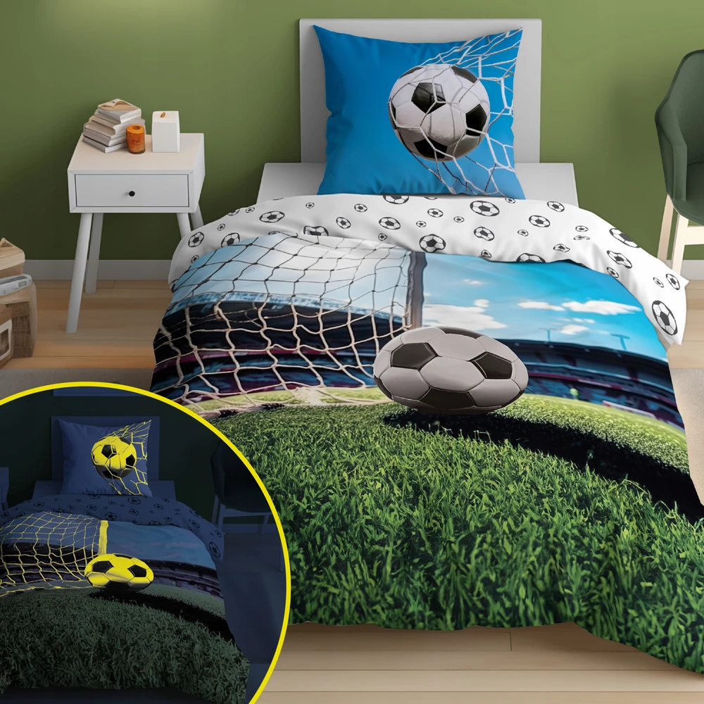 Detexpol Vaikiškos patalynės komplektas 160x200 su futbolo motyvu, šviečiantis tamsoje