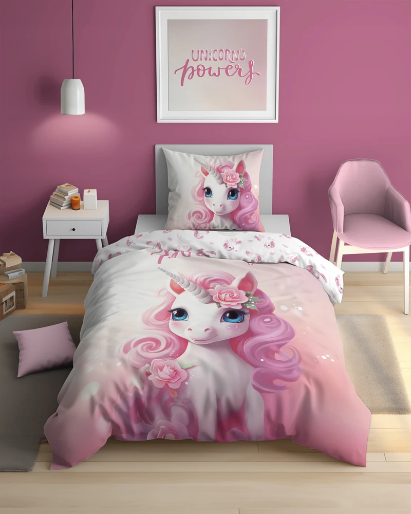 Detexpol Vaikiškos patalynės komplektas "vienaragis Magic" 140x200, šviečiantis tamsoje