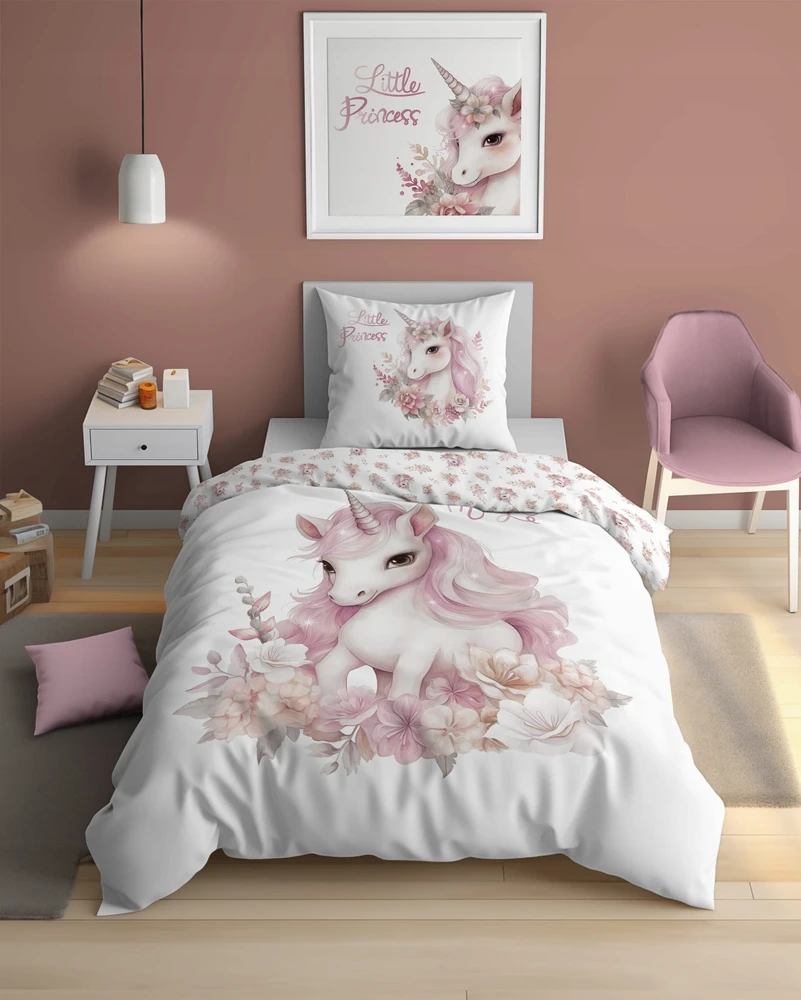 Detexpol Vaikiškos patalynės komplektas 140x200 su vienaragiu, šviečiantis tamsoje