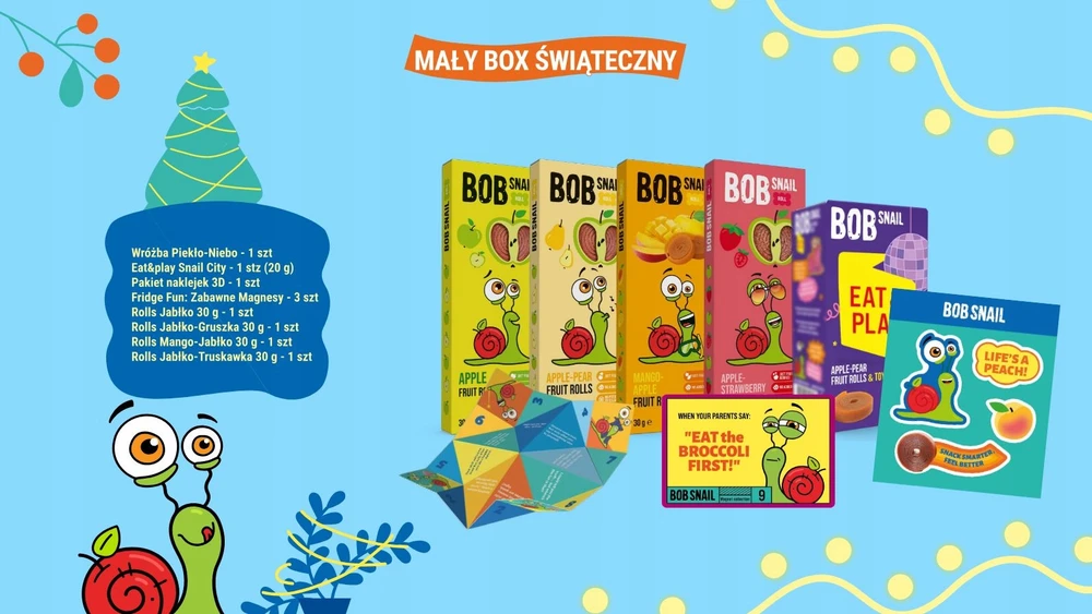 DĖŽUTĖ MAŽŲ SRAIGŲ DOVANŲ RINKINYS Bob Snail 140 g | VAISIŲ UŽKANDŽIAI