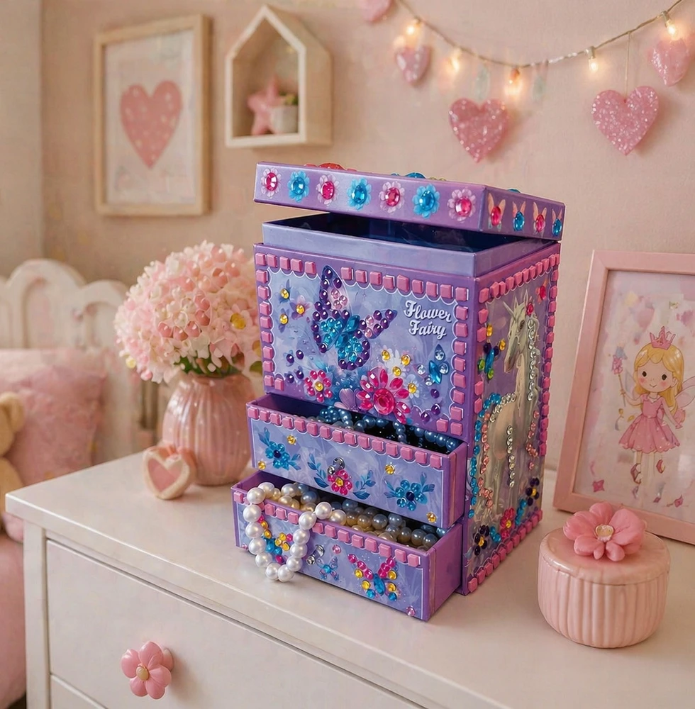 DĖŽUTĖ MERGAITEI papuošti DIY RINKINYS vaikams Gėlių fėja