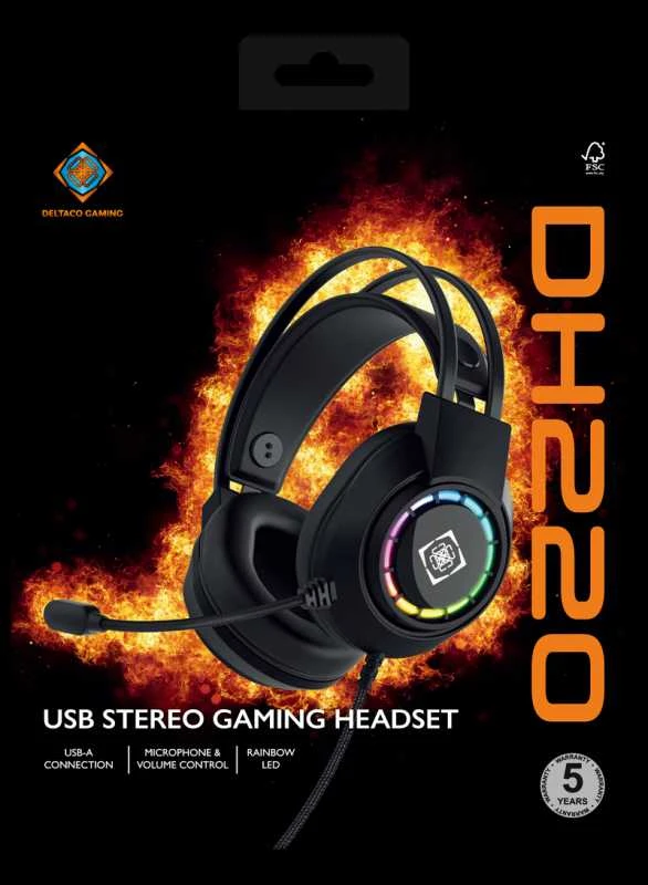 DH220 USB stereo žaidimų ausinės DELTACO GAMING, RGB, juodos / GAM-168 / 4222325