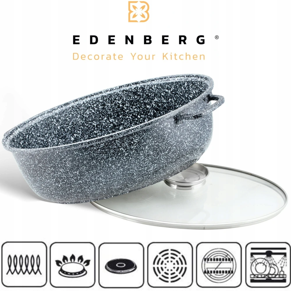 DIDELĖ skrudinimo skarda EDENBERG GOOSE NELIMPANČIUS MARMURO AROMATAS 38cm 8.0L