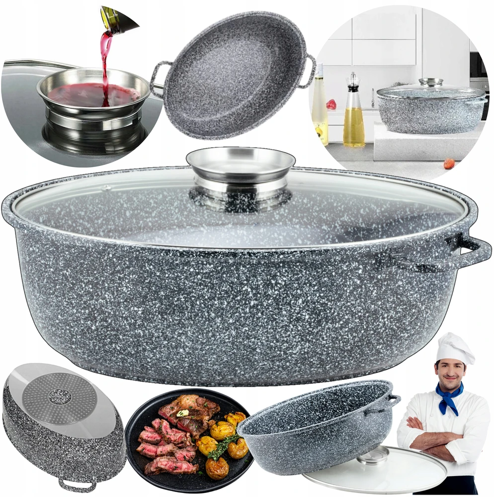 DIDELĖ skrudinimo skarda EDENBERG GOOSE NELIMPANČIUS MARMURO AROMATAS 38cm 8.0L