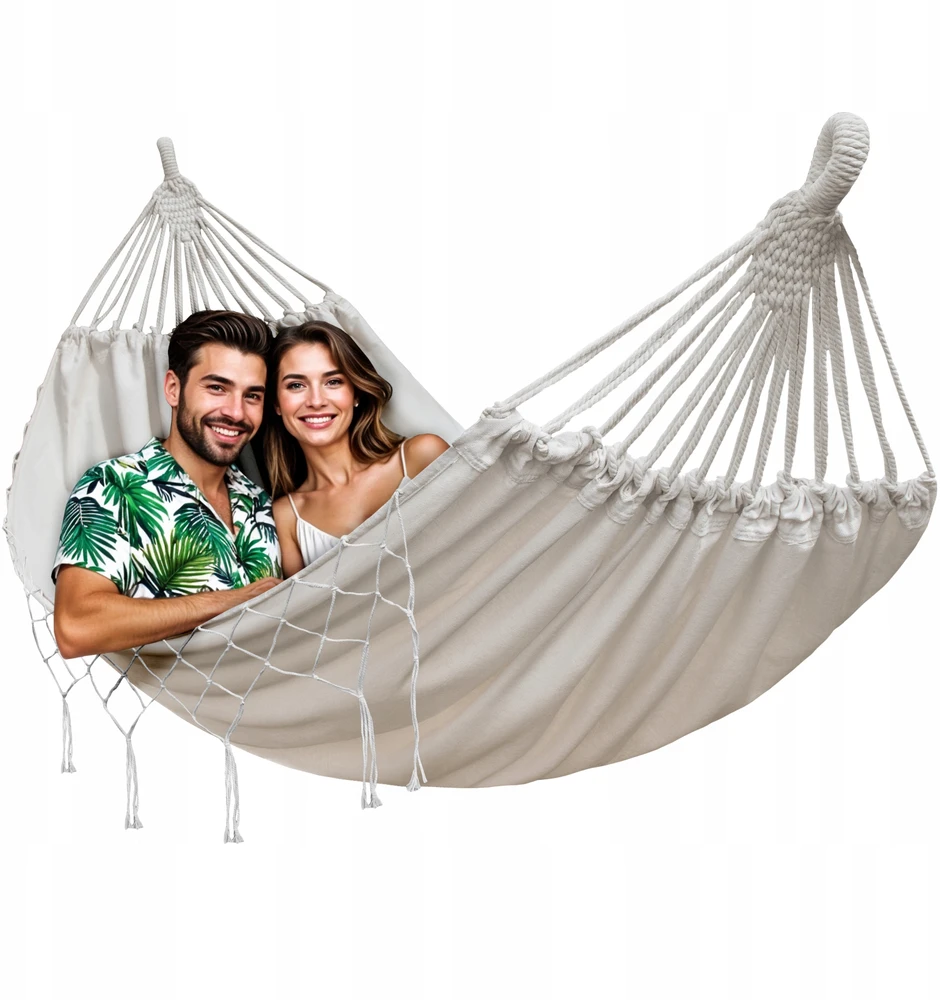DIDELIS DVIGUBAS HAMAKAS XXL 280x150 CM SODAS STIPRUS IKI 150KG BOHO