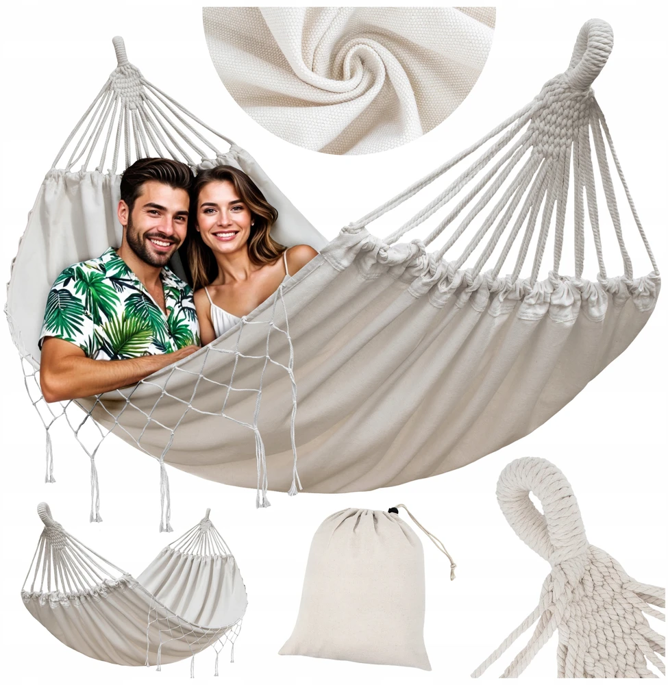 DIDELIS DVIGUBAS HAMAKAS XXL 280x150 CM SODAS STIPRUS IKI 150KG BOHO