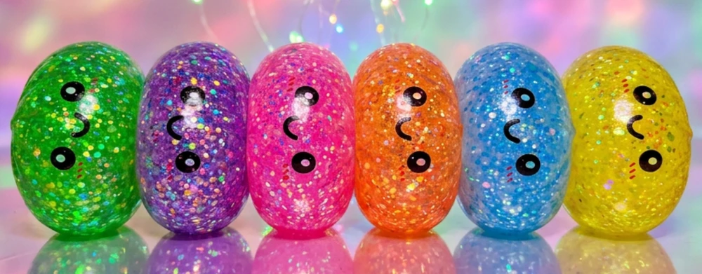 Didelis Gniotek kukulis XXL ANTISTRESS SQUISHY Glitter GLOWING LED 160g
