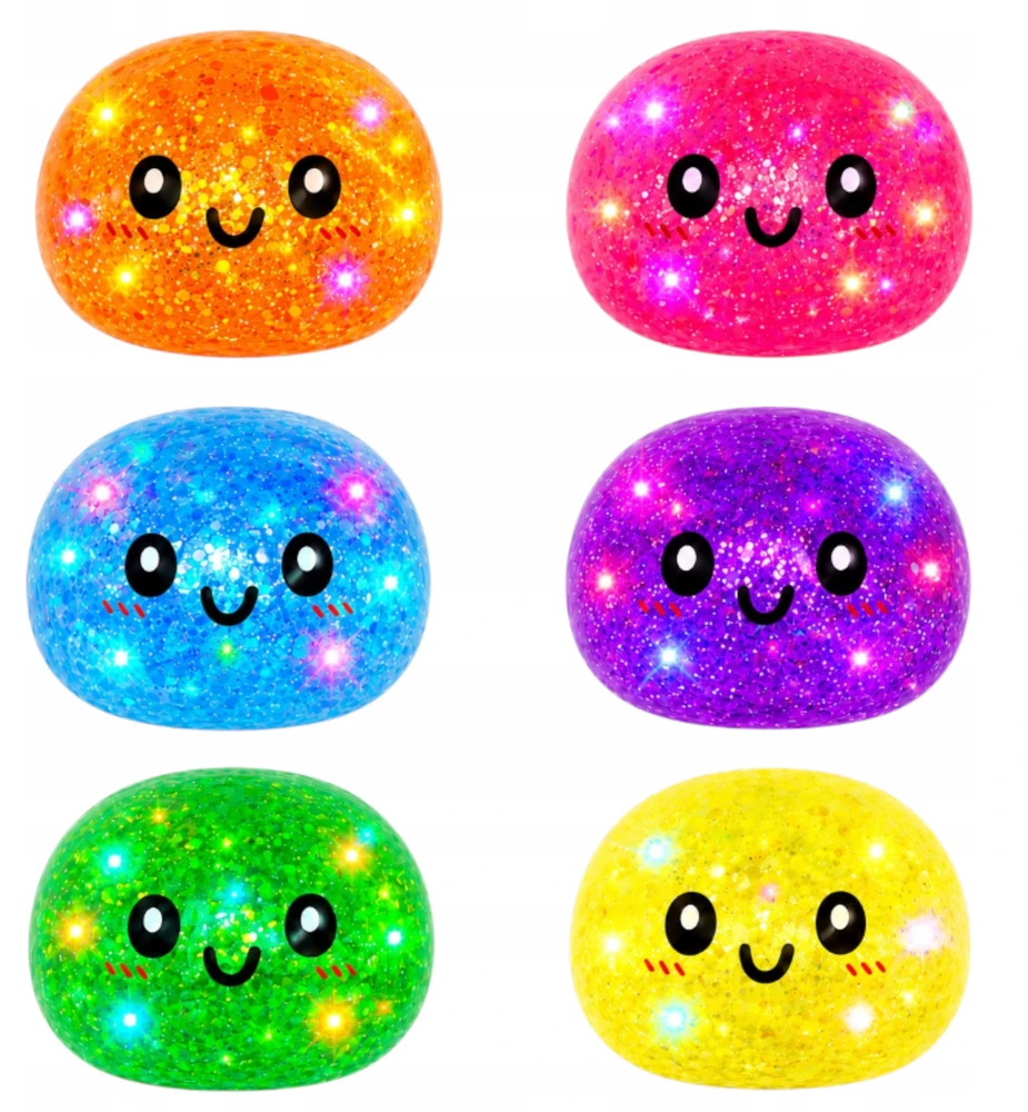 Didelis Gniotek kukulis XXL ANTISTRESS SQUISHY Glitter GLOWING LED 160g