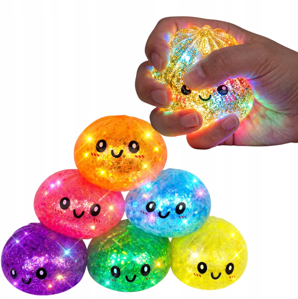 Didelis Gniotek kukulis XXL ANTISTRESS SQUISHY Glitter GLOWING LED 160g