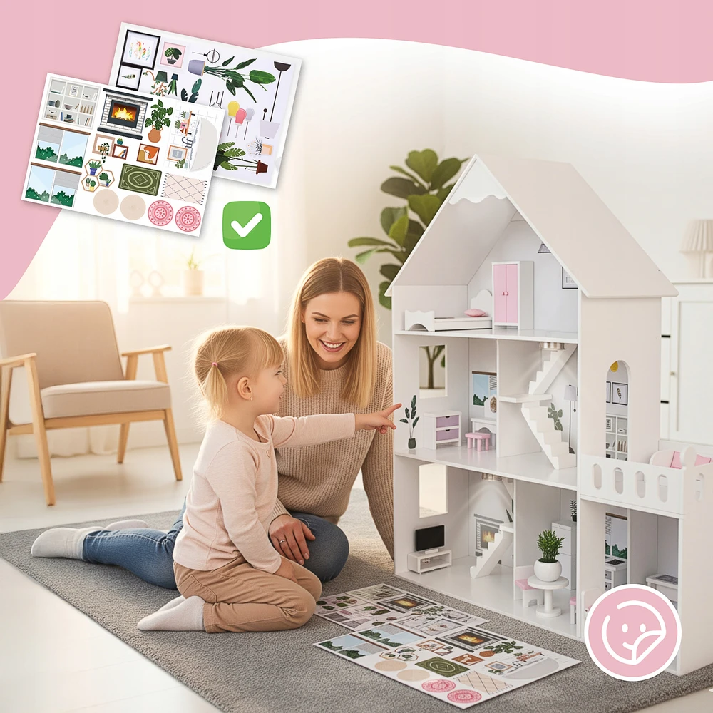 DIDELIS MEDINIS LĖLIŲ NAMAS KINDERPLAY LED VILLA XXL 118cm BALDŲ GARAŽAS