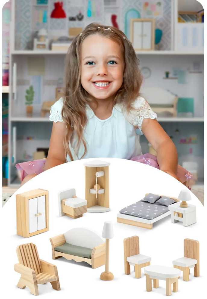 Didelis medinis lėlių namelis, 3 aukštų, Ricokids RK-878