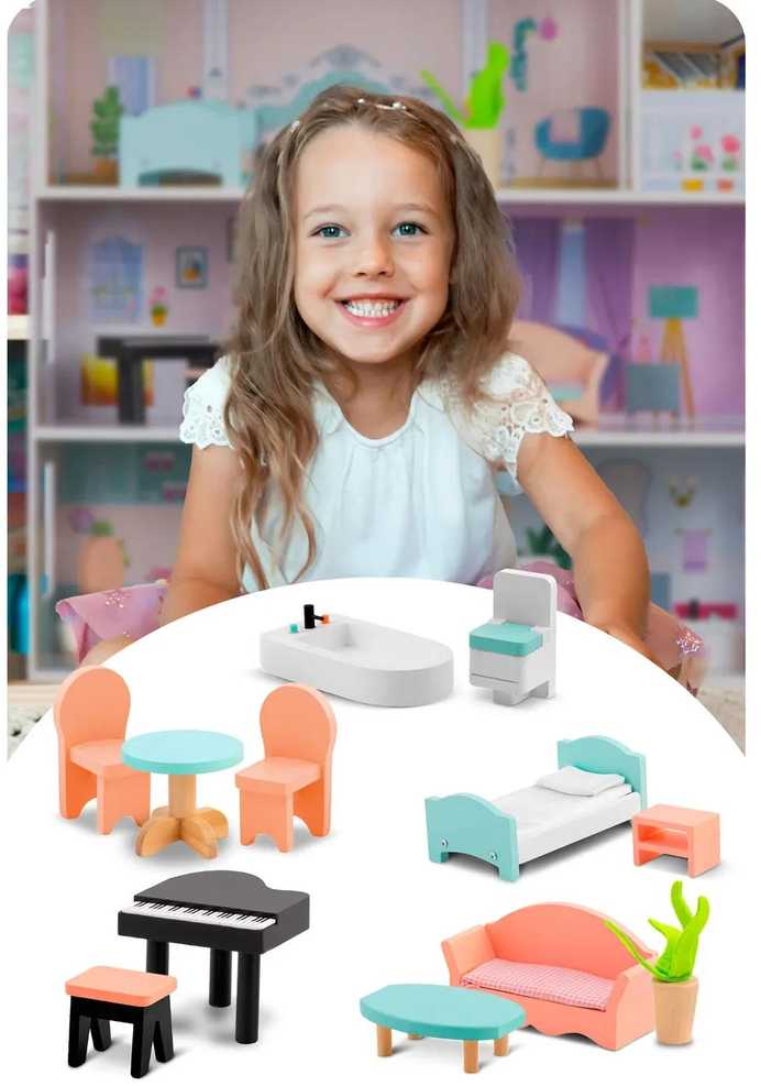 Didelis medinis lėlių namelis, 3 aukštų, Ricokids RK-878