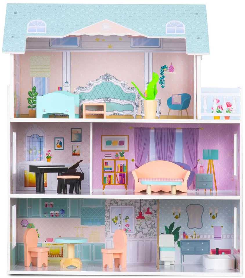 Didelis medinis lėlių namelis, 3 aukštų, Ricokids RK-878