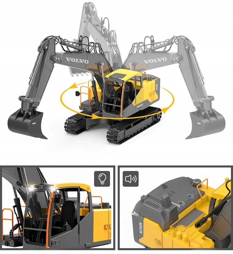 DIDELIS NUOTOLINIO VALDYMO VIŠKINIS EKSKAVATORIS RC VOLVO 3in1 NUOTOLINIO VALDYMO ŽAISLAS