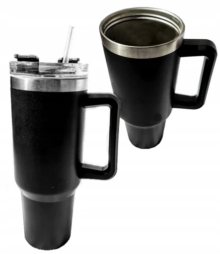 DIDELIS PLIENINIS TERMINIS PUODYLAS SU ŠIAUDU IR RANKENE kavai, arbatai, 1200ml, apvalus