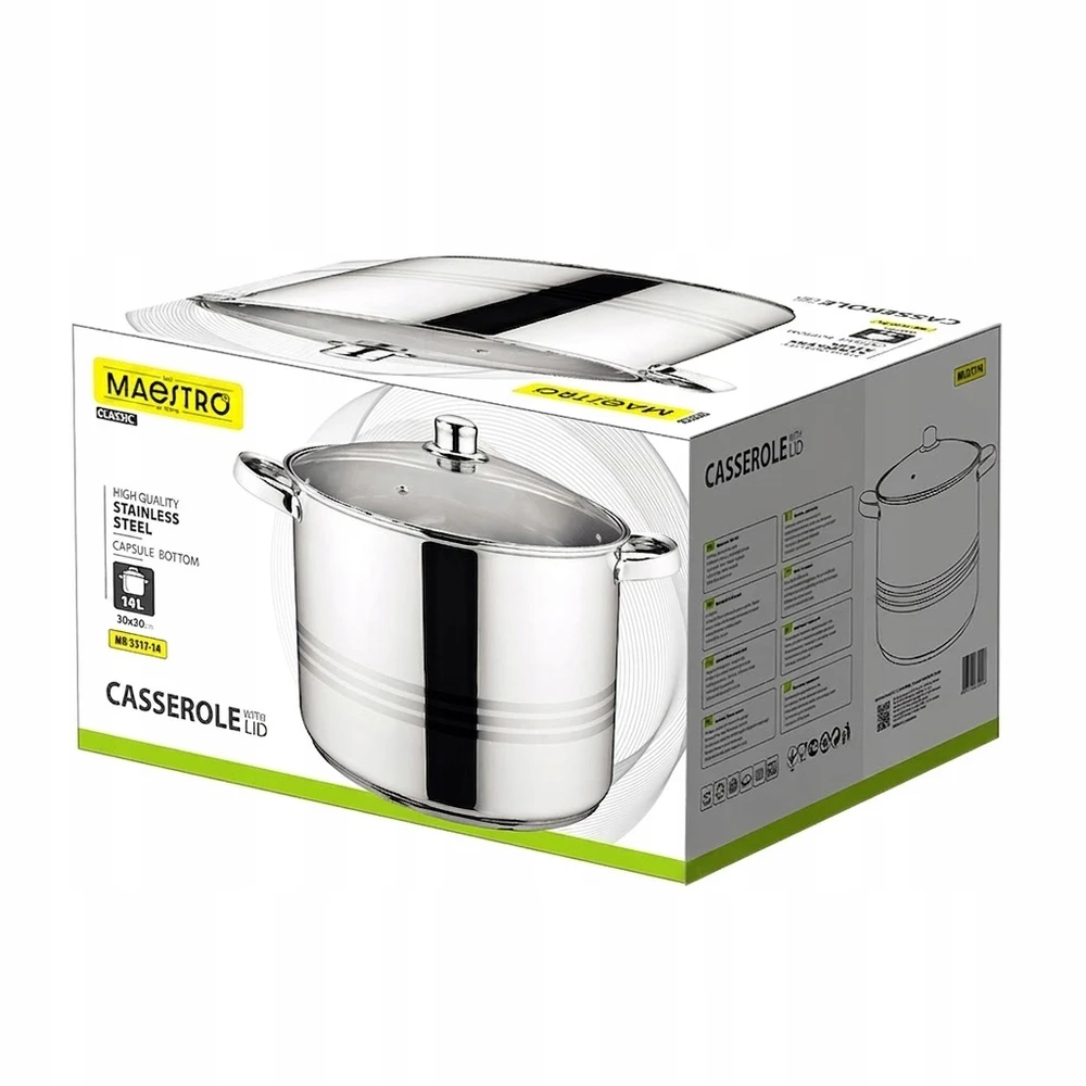 Lumarko Didelis plieno puodas 14L 30 cm su indukcine dangteliu Maestro MR3517