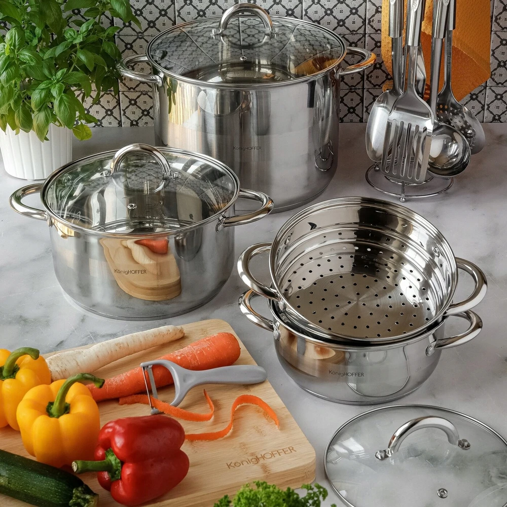 DIDELIS PUODAS indukcinis DUJINIS DANGIS Plieninis Konighoffer Faro 9,2 l 28 cm