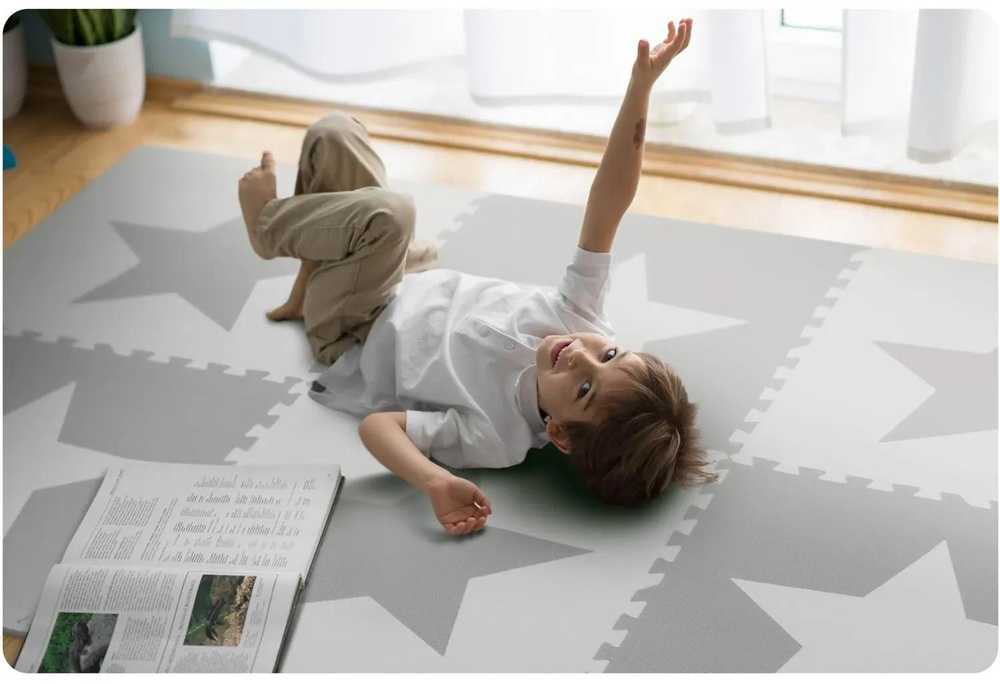 Ricokids Didelis putplasčio dėlionės kilimėlis, putplasčio šachmatų lentos raštas, 180x180 cm, 9 vnt. - žvaigždutės